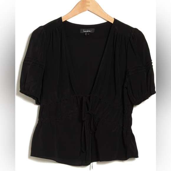 Nicole Miller silk tie front top, size P - Picture 5 of 8